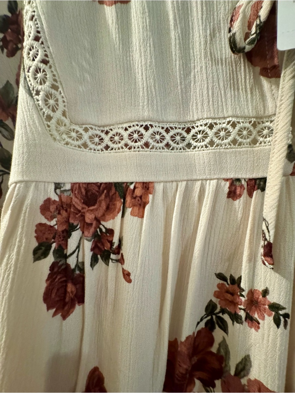 torrid Cream Floral Lace-Trim Peasant Blouse with Rust Blooms - Picture 3 of 4